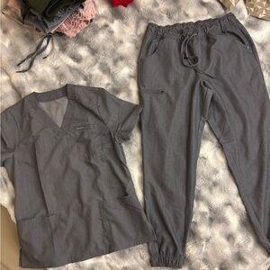 Jaanuu Slate Gray Scrub Top and Jogger Set